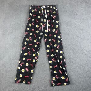 Late Night Snacks Women's Small Black Bacon and Eggs Pajama Pants with Pockets